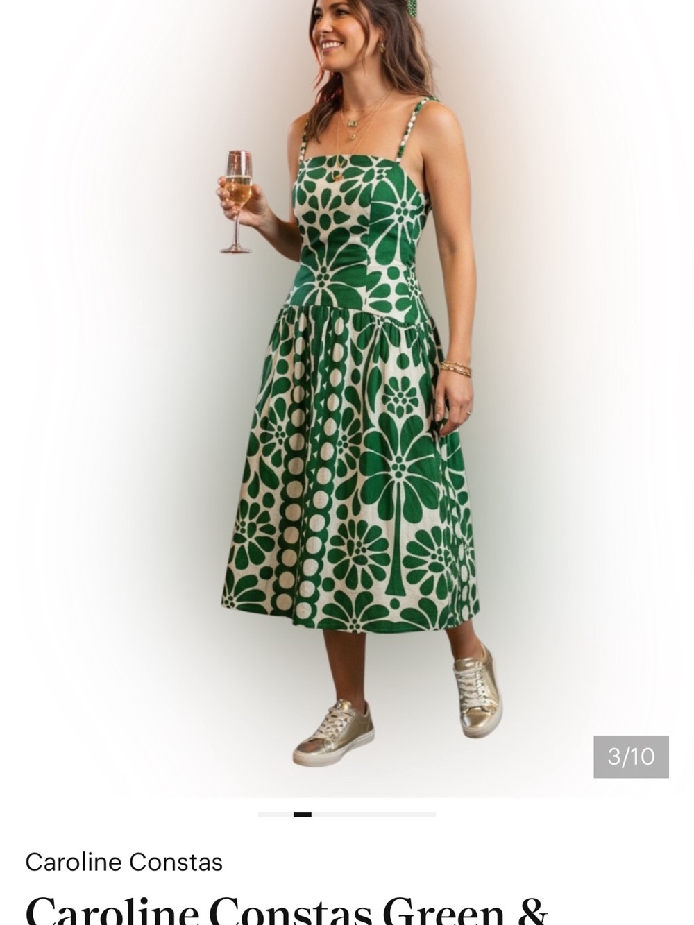 Caroline Constas Green and Cream Floral Midi Dress - Picture 8 of 14